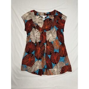 Diane Von Furstenberg Pleat-Front‎ Silk Botanical "Ayu" Blouse Size 10 Tropical